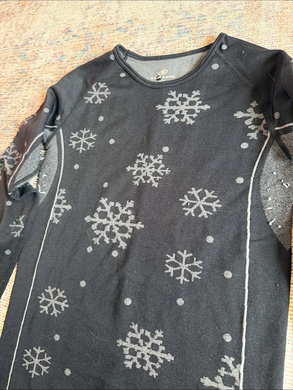 Slalom Kids Black Snowflake Thermal Long John Set - Long Sleeve Top & Pants